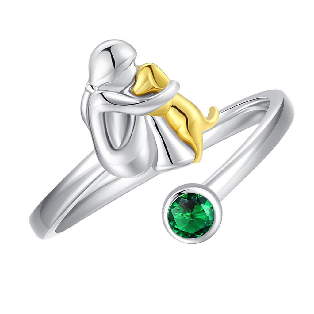 Open Heart Rings Symbolizing Love and Companionship Girl and Dog Designs Resizable Electroplated Jewelry