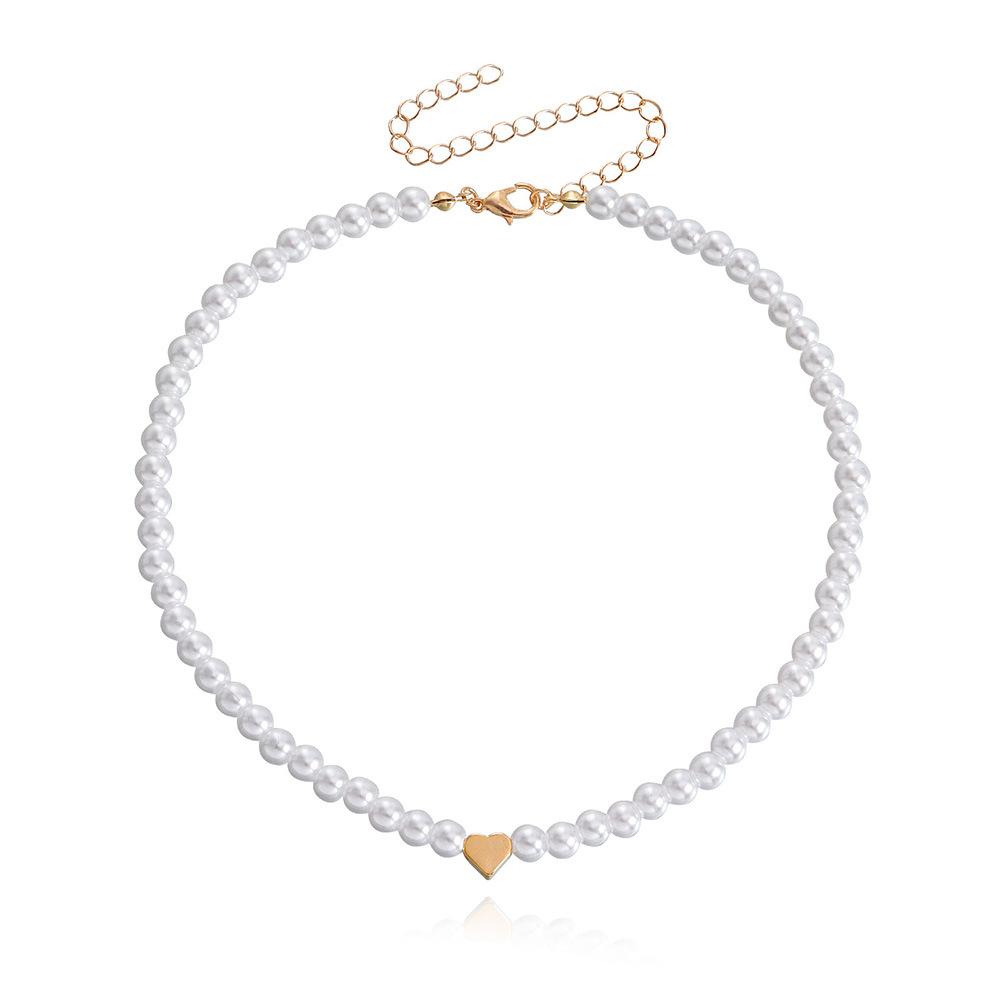 Fashion Light Luxury Baroque Pearl Love Neck Chain Necklace Women, Wind Beaded Necklace
