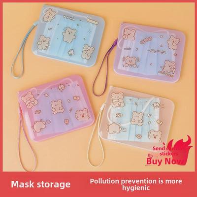Waterproof Portable Student Mask Storage Box - Cartoon Design, Schoolbag Hanging