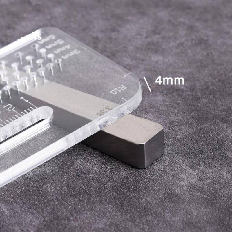 Instrument de tăiere îngroșat de 4 mm, riglă de distanță de tăiere a colțului rotunjit din acril, unealtă manuală auxiliară de tăiere transparentă pentru piele