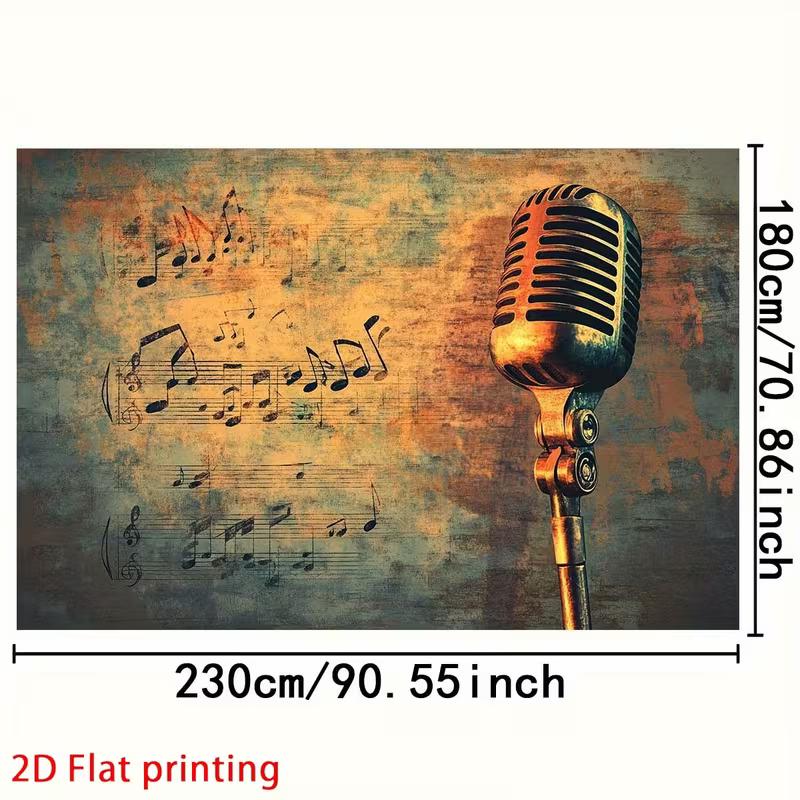 2D Vintage Microphone and Music Notes Backdrop Party Photo Background Cloth