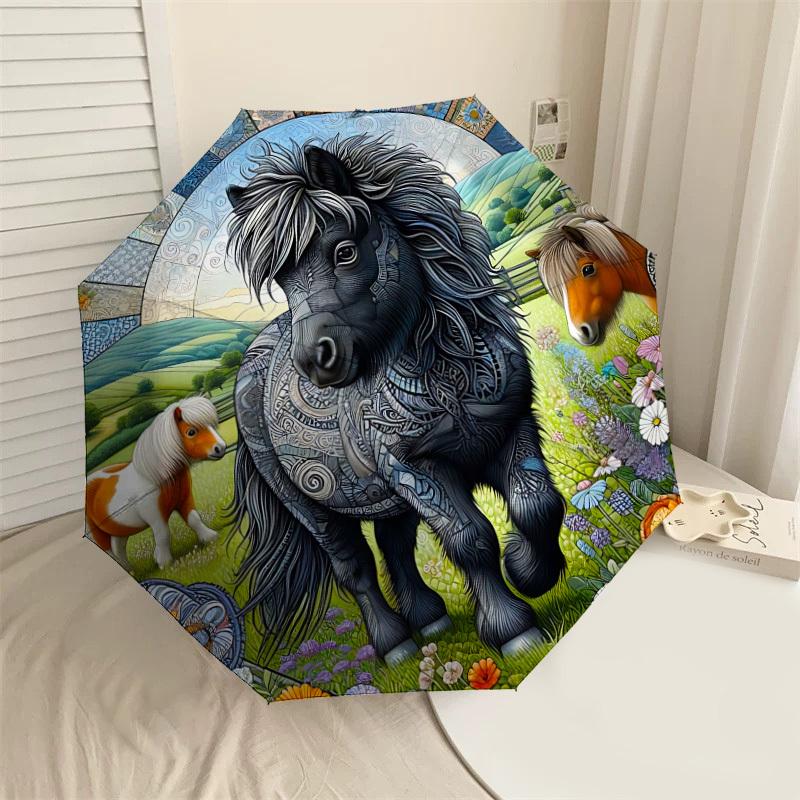

1PC Horse PatternAutomatic Open/Close Umbrella with Windproof, 8-Rib Sturdy Canopy, Durable Ribs, Fashionable Design1233A