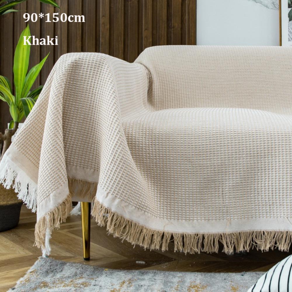 With Tassels Throw Blankets Anti-slip Vintage Cotton Blankets New Knitted White Sofa Towel
