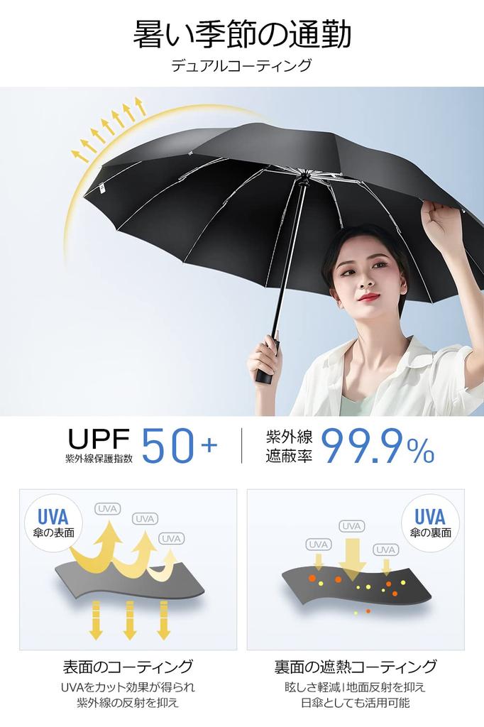 Large Size 12 Automatic Opening and Reverse Folding Teflon Folding Heat UV Rain and Sun Rain and Typhoon Heavy Rain and Day Gift Extra - RibsFolding