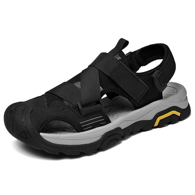 Fashion Men's Breathable Sandals Lightweight Outdoor Sport Sandals Anti-collision Toe Male Beach Shoes Non-Slip Sunnmer Magic Glue Flats