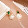 Vintage Emerard Crystal Pearl Drop Earrings for Women Court Style Baroque Pearl Earring Party Banquet Jewelry Accessories Gifts