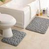 Small Stone Coral Fleece Bathroom Floor Mat Set - Includes U-Shaped Toilet Mat