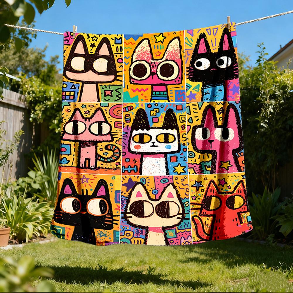 

1pc Colorful CatsOutdoor Blanket, Soft And Comfortable Blanket, Casual Warm Outdoor Blanket, Good Birthday Gift yy260328054 75x90cm