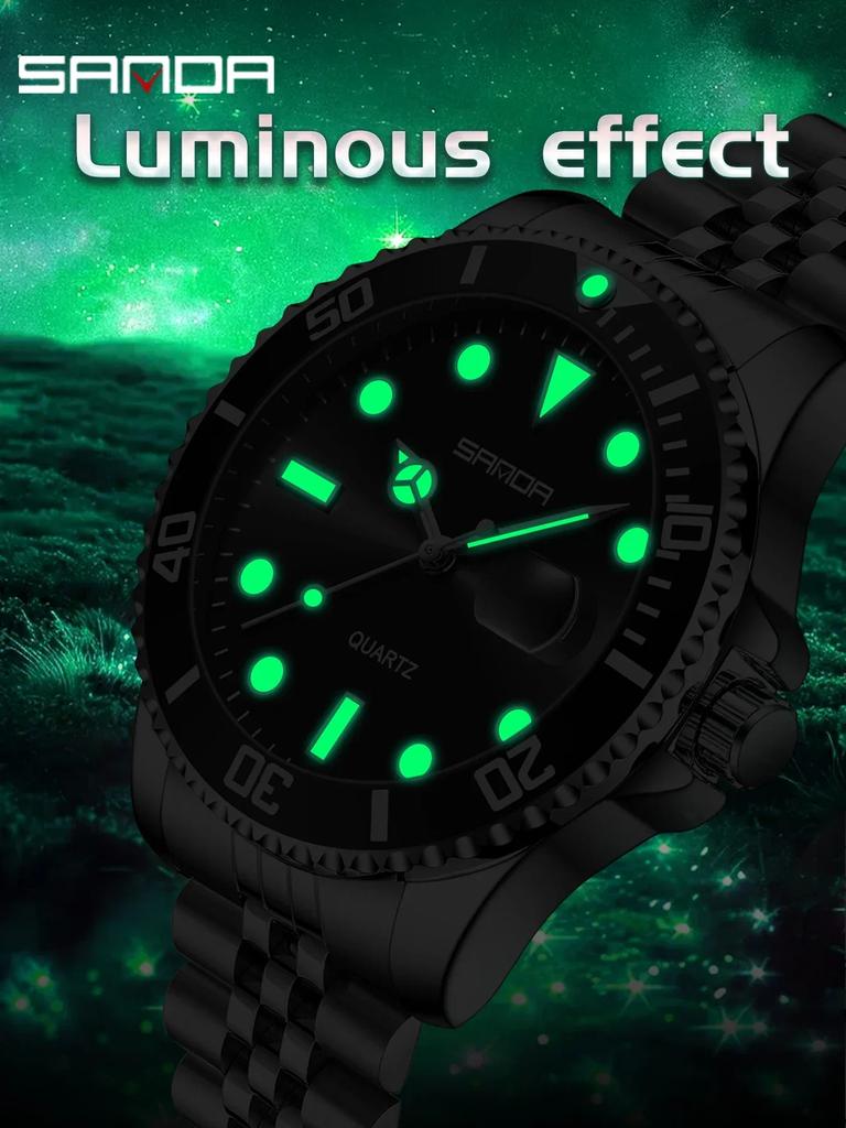 SANDA Top Brand New Business Man Quartz Watches Rotating Bezel 50M Waterproof Night Light Calendar Fashion Men's Wristwatch