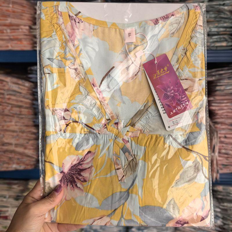 Artificial Cotton Nightdress Women's Summer Thin Plus Size Pajamas Short-Sleeved Artificial Cotton Dress Can Be Outerwear Homewear Maternity Dress