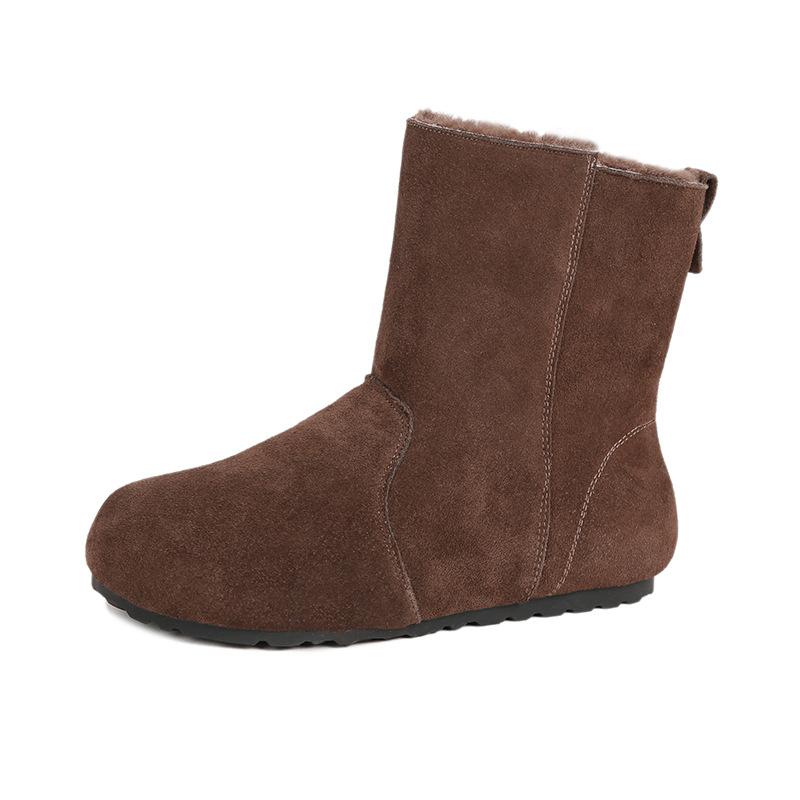 Cowhide Version~ XD5 Leather Velvet Short Boots Can Be Turned Out Snow Boots Women's Plush Short Boots