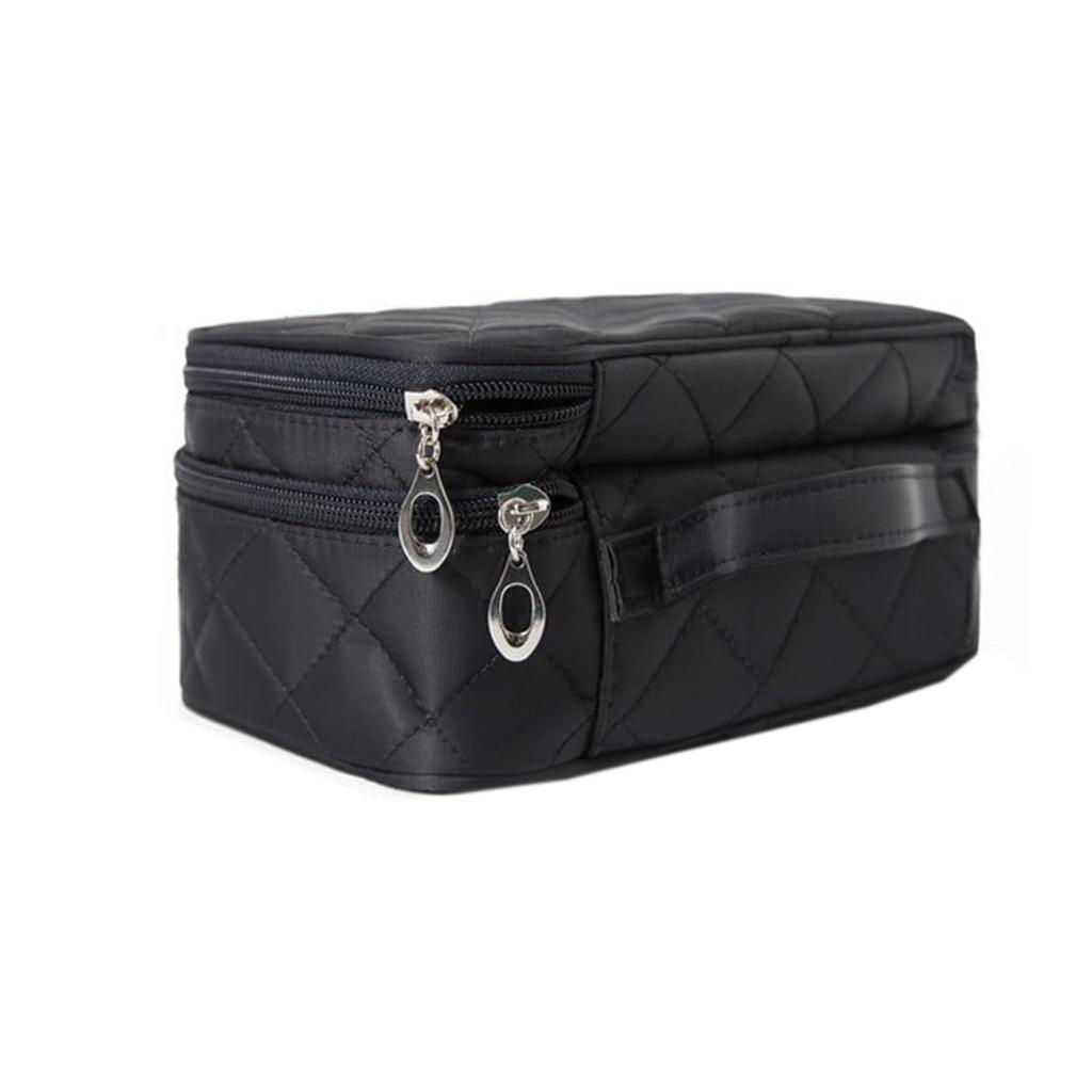 Borsa Doppia Strato per Trucco con Tracolla Grande Custodia per Cosmetici per Donne Organizer per Trucco per Pennelli Bellezza, Ombretto Rossetto Nero