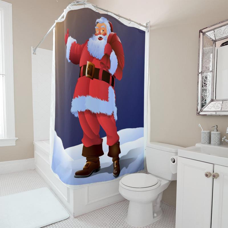 TU Christmas Santa Claus Shower Curtain Festive Holiday Bathroom Decor Waterproof Xmas Pattern Backdrop Holiday Home Decor Gift