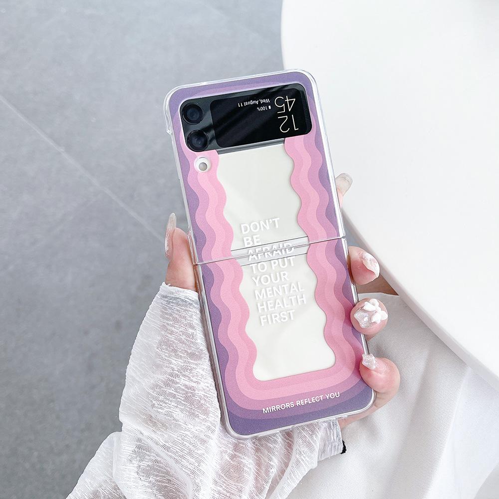 For Samsung Galaxy Z Flip 4 3 Case Gradient Waves Painted Transparent Shockproof Folding Hard Back Cover For Samsung Flip4 Flip3
