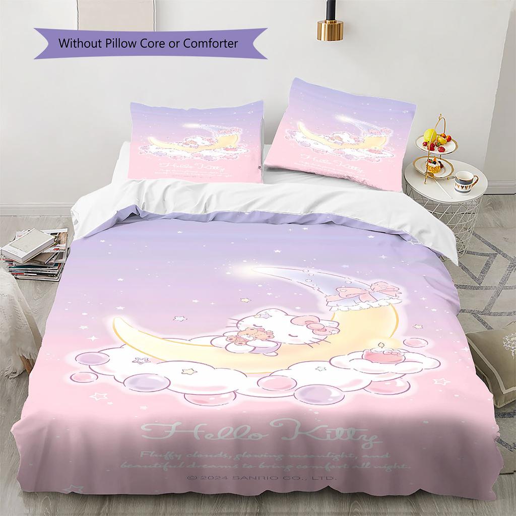 Hello Kitty, Kuromi and Their Friends Printed Pattern Bedroom Three-piece Duvet Cover Bedding set(Without Core)