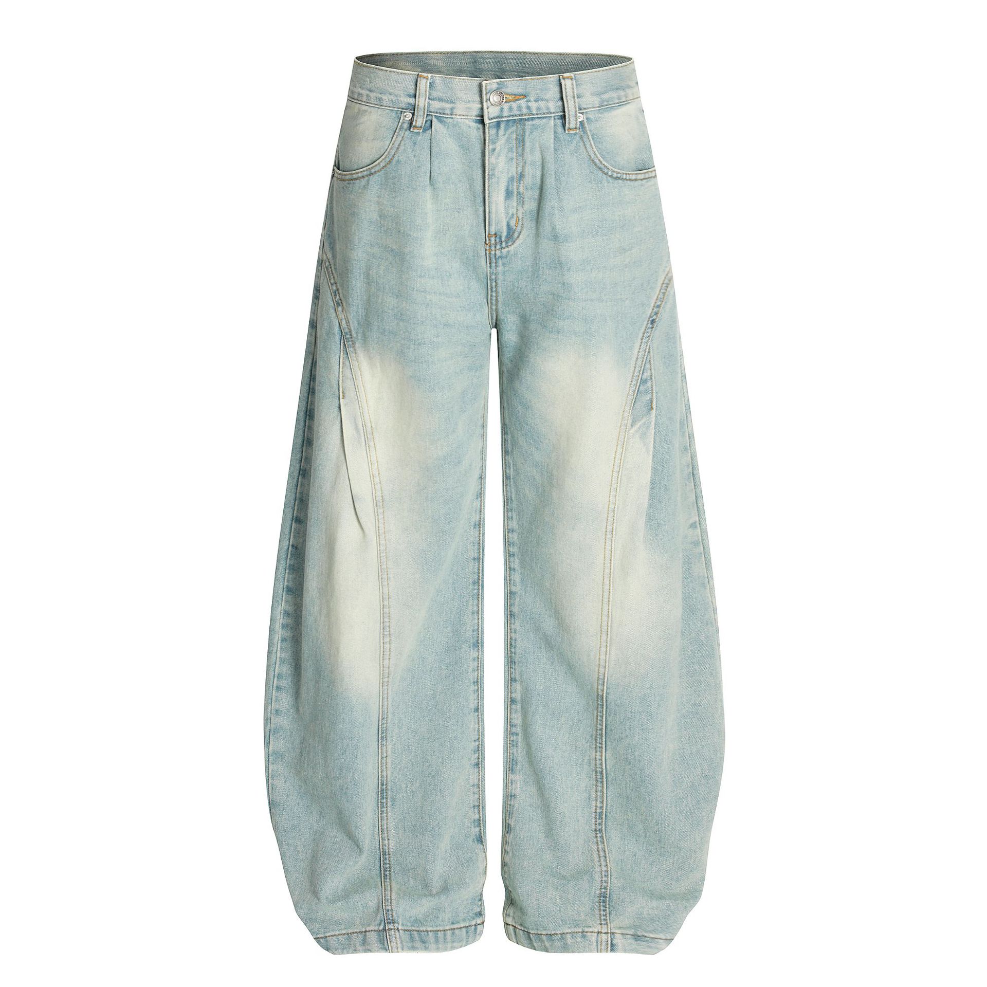 American trendy brand scimitar pants retro washed jeans personalized cleanfit wide-leg pants S