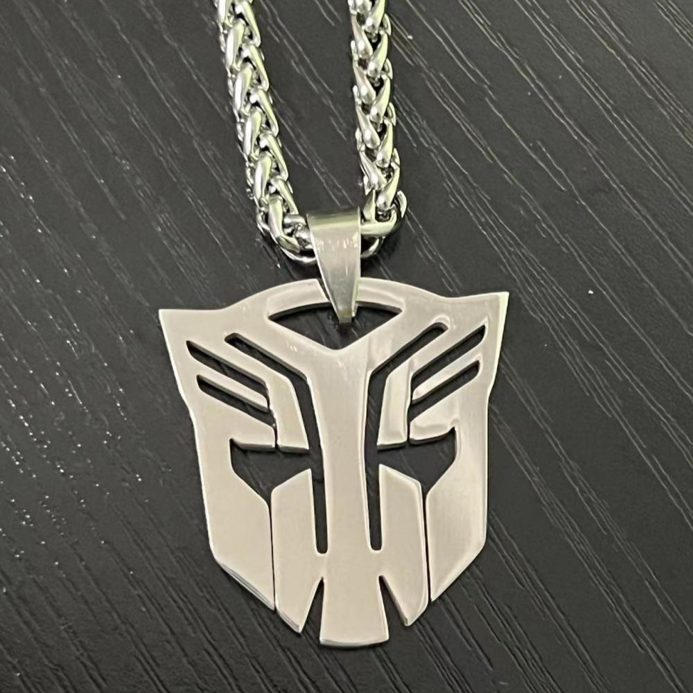 HNSP Anime Movies Autobots Sign Stainless Steel Pendant Chain Necklace For Men Boy Zircon Accessories Gifts