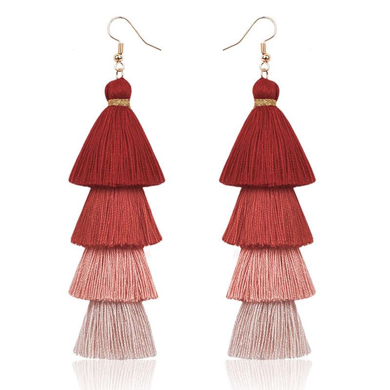 Bohemian Multi-Layer Fringed Earrings Ethnic Style Colored Ear Hooks Drooping Earrings