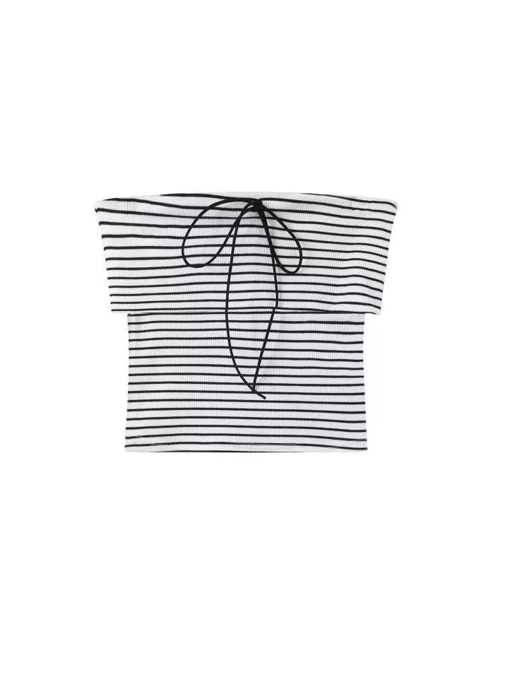 

New Women s Strapless Top & Striped Micro-Flare Pants with Designer Hoodie Small