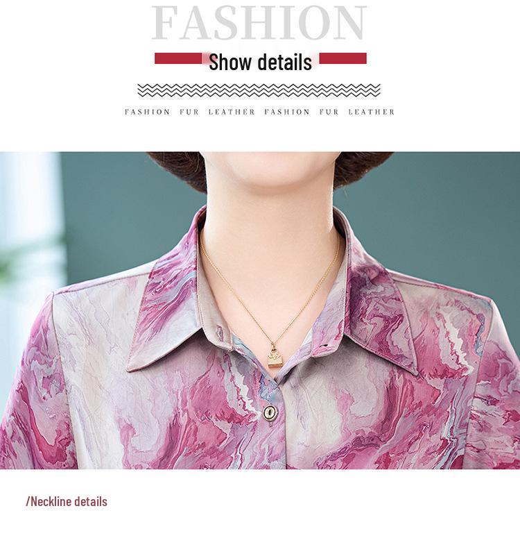 Summer Silk Printed Loose-Fit Blouse for Middle-Aged and Elderly Women, Plus Size Mulberry Silk Top