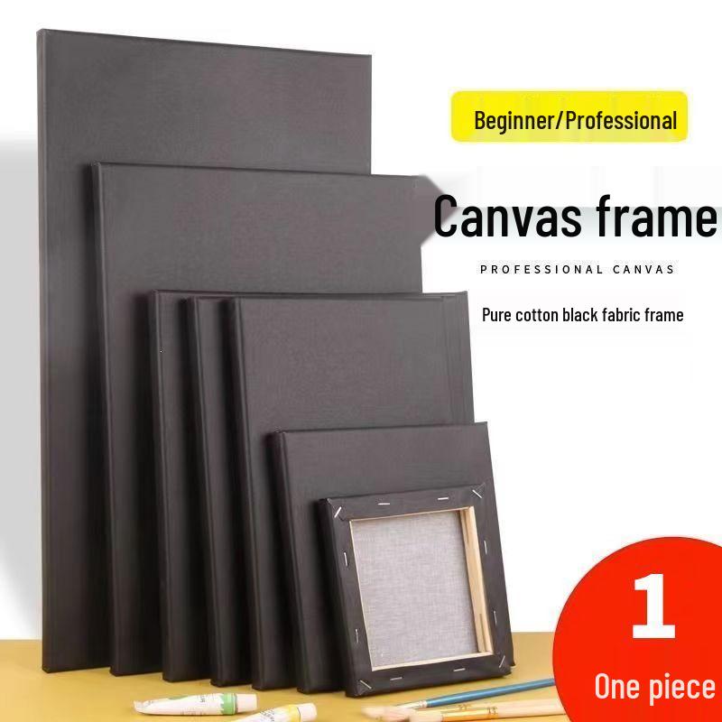 Black Oil Painting Canvas: Stretched, Solid Wood Frame, DIY Hand Painting Board