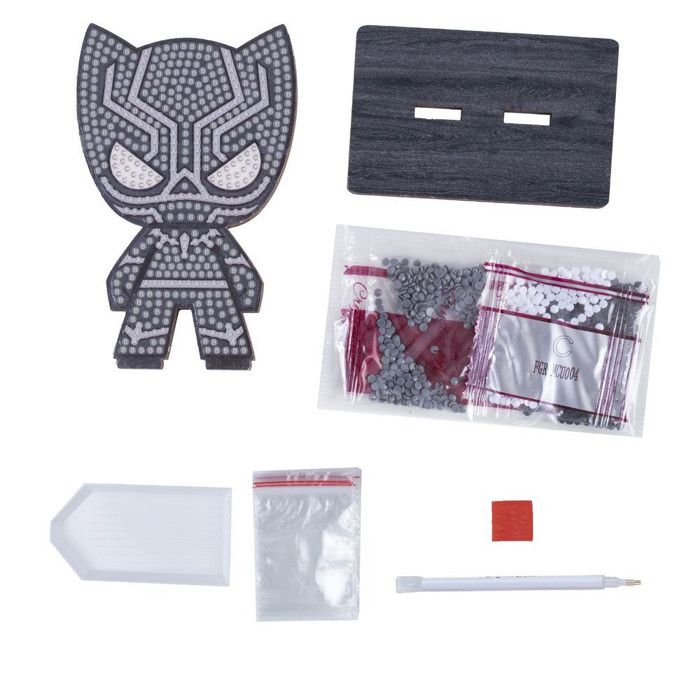 Kit DIY Crystal Art - Crystal Art - Figurine Black Panther - 11 cm - Blanc - Support en bois inclus