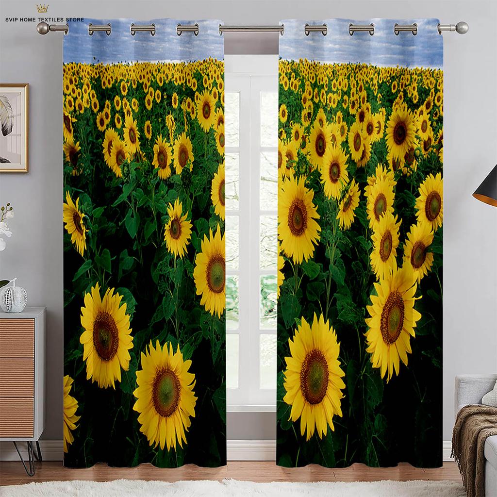 Sunflower Vintage Floral Print Print Printcurtains, Pastoral Stylecurtains, Bedroom Space, Living Space, Homestay, Ornamental, Can Be Customize