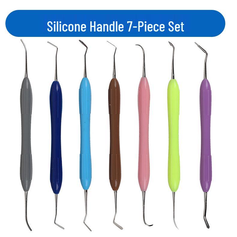 Dental Aesthetic Filling Resin Trimmer Kit, 7-Piece, New Silicone Handle, High-Temperature Resistant.