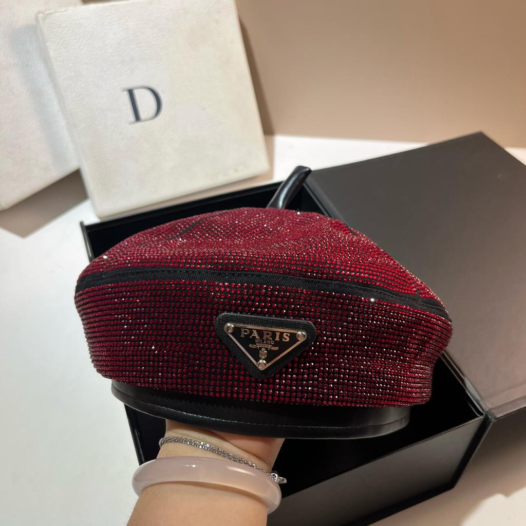 Italian Designer Niche Light Luxury Rhinestone Beret Heavy Industry Full Diamond Buyer Hat