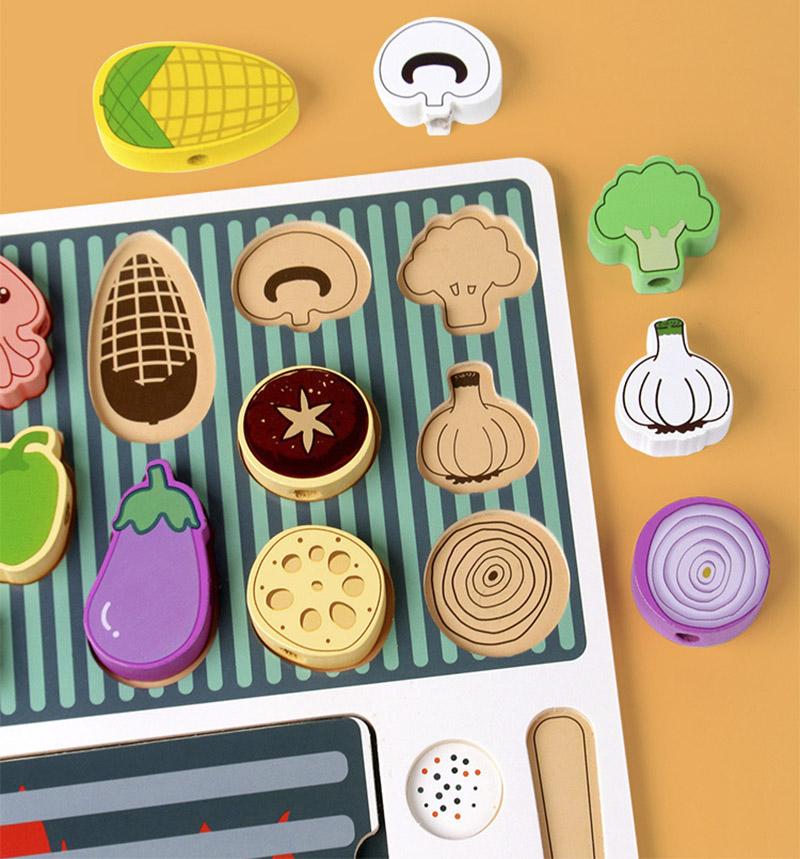 Holz Spaß Barbecue Rollenspiel Spielzeug Eltern-Kind Interaktiv Pädagogisches Aufklärungsspielzeug Simuliertes Barbecue Spielzeugset