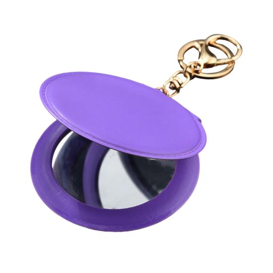 Mini zrcátko na klíče z umělé kůže Přenosné cestovní zrcátko pro ženy s kroužkem na klíče Oboustranné ruční skládací kosmetické zrcátko