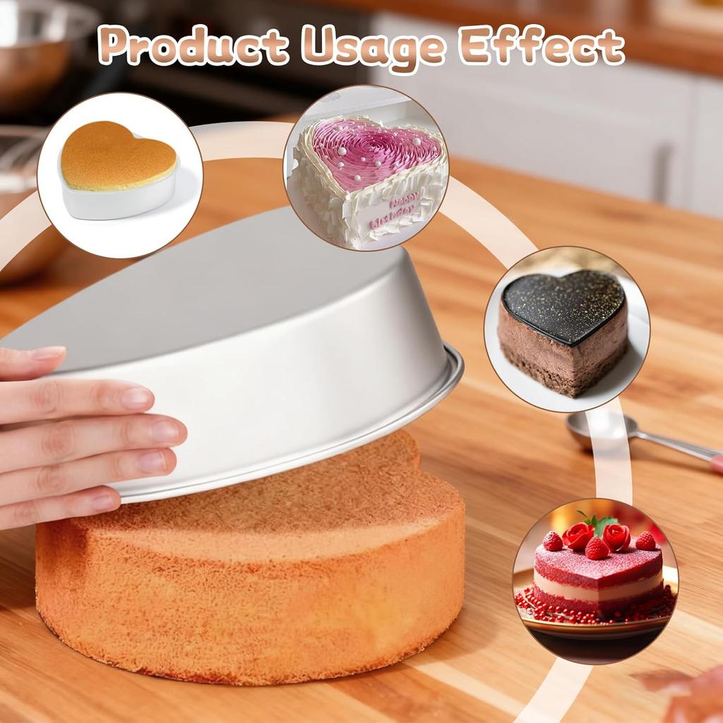 8 Inch Heart Cake Pan, 3 Pcs Aluminum Alloy Non Stick Heart Cake Mold with 60 Pcs Pan Liners for Kitchen Birthday Wedding