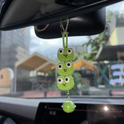 1pcCute Frog Car Hanging Decoration Handwoven3Green Frog Bell Bag Pendant Car Rearview Mirror Hanging Ornament