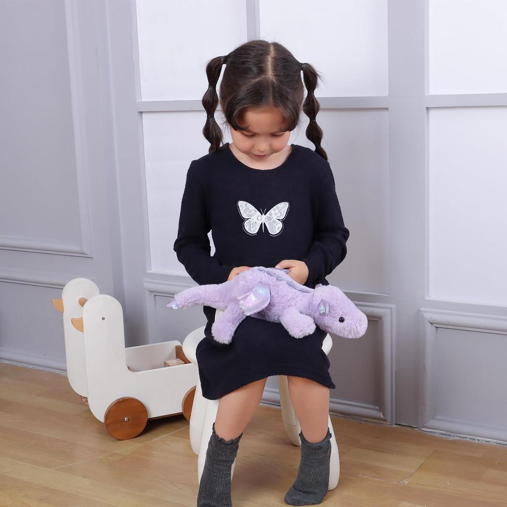 Apricot Lamb Purple Lying Dragon Plush Toy, Soft and Cute, Fluffy Purple Lying Dragon 38cm, Suitable for Boys and Girls