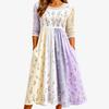 Spring and Summer 2026 New Round Neck 7-point Sleeve Casual Loose Long Printed Dress - Bamboo Hemp