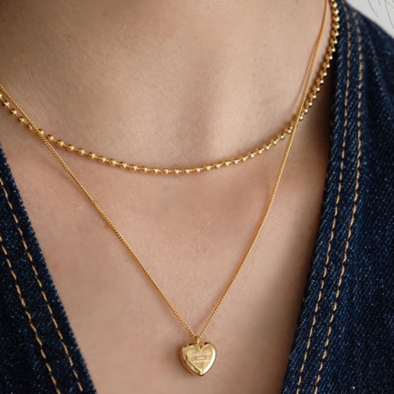 SCALETTO CKE201[Renewal][2SET][surgical steel]Two Rows of Heart Layered Necklace