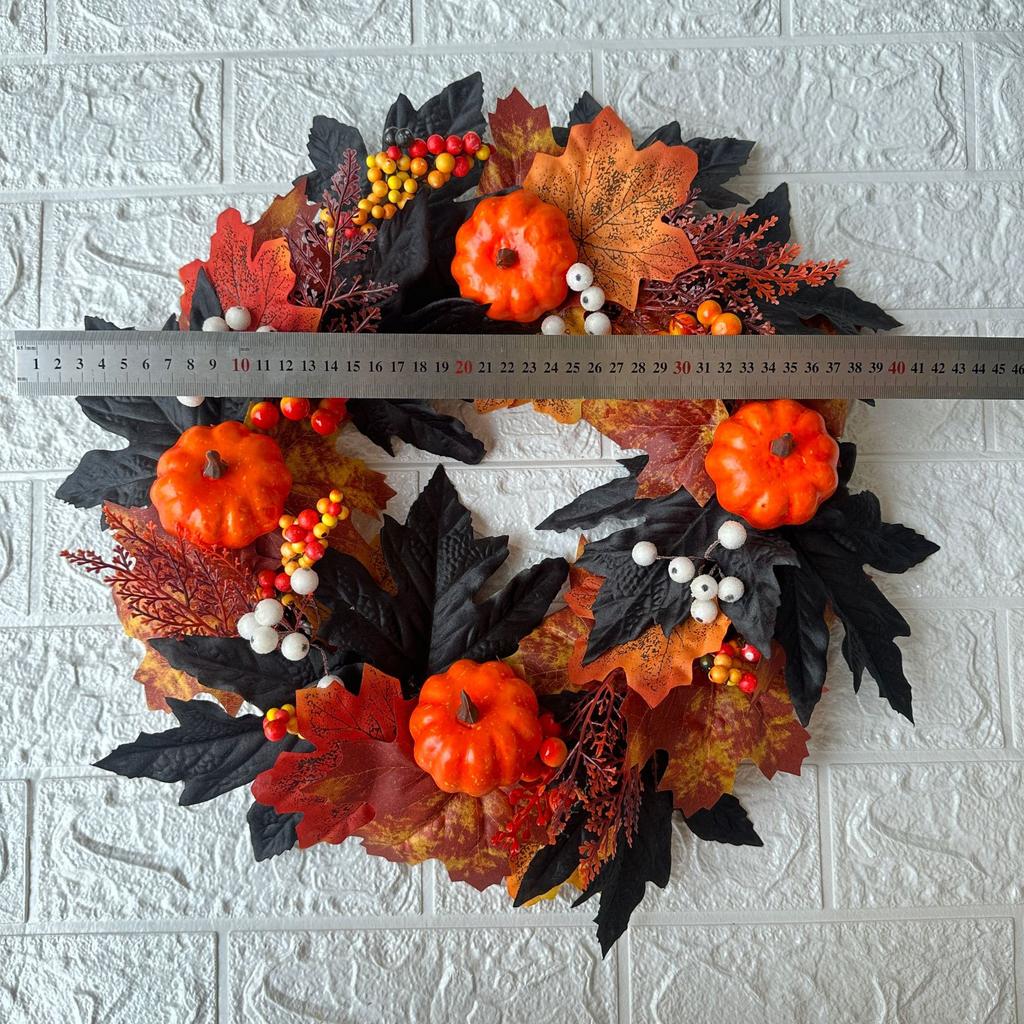 Halloween Harvest Festival Autumn Colors Wreath Pumpkin Berry Door Vine Ring Thanksgiving Door