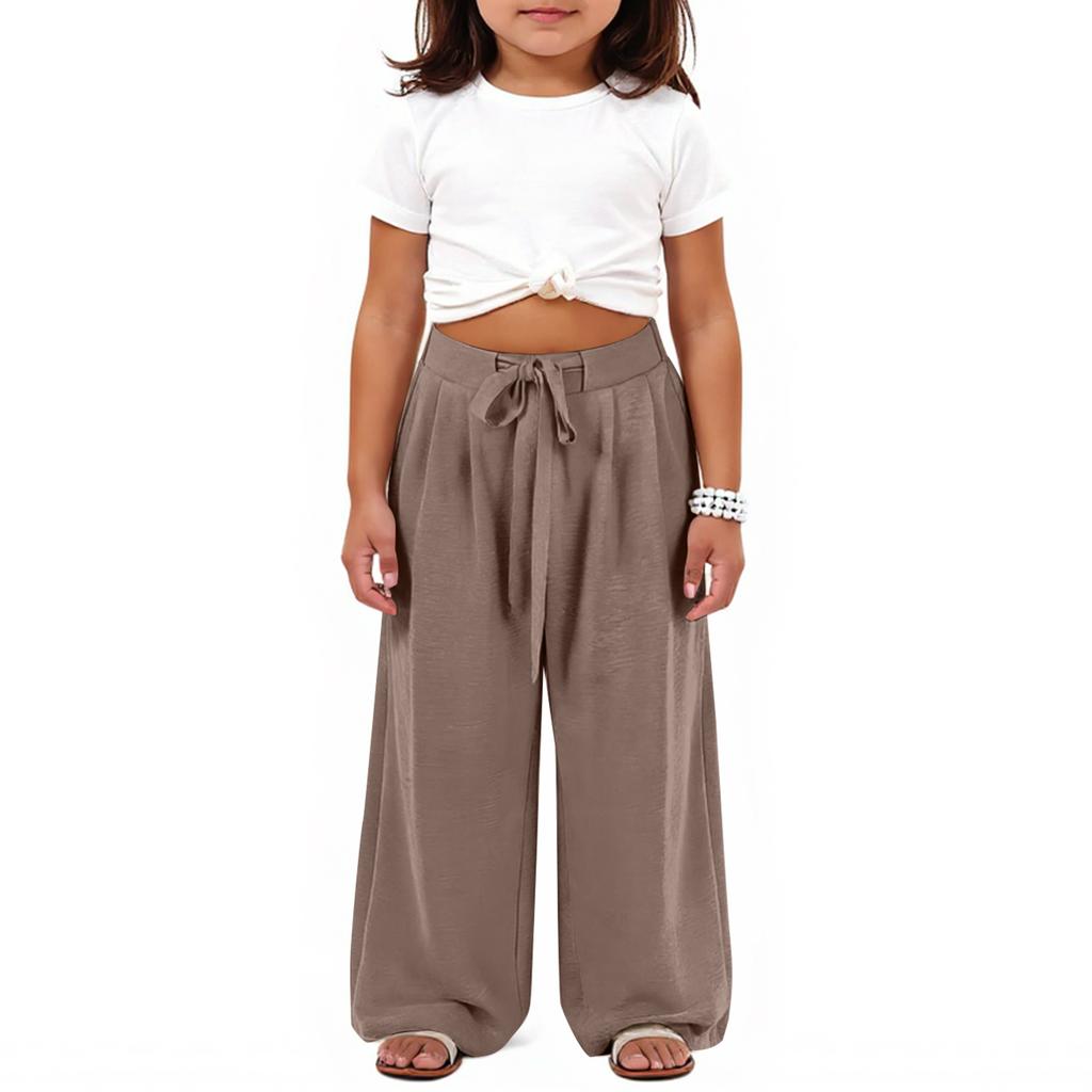 Fashionable Children's Cotton And Linen Belt Children's Wide-leg Trousers Casual Pants