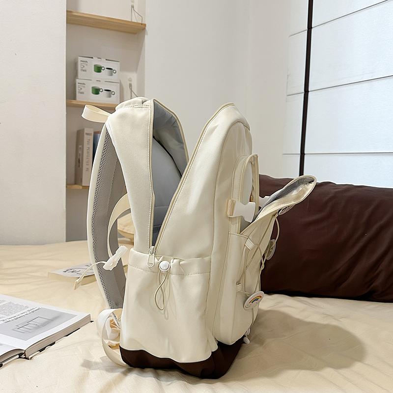 Drawstring Backpack Girl's Large Capacity Backpack Color Contrast Student Schoolbag Travel Bag