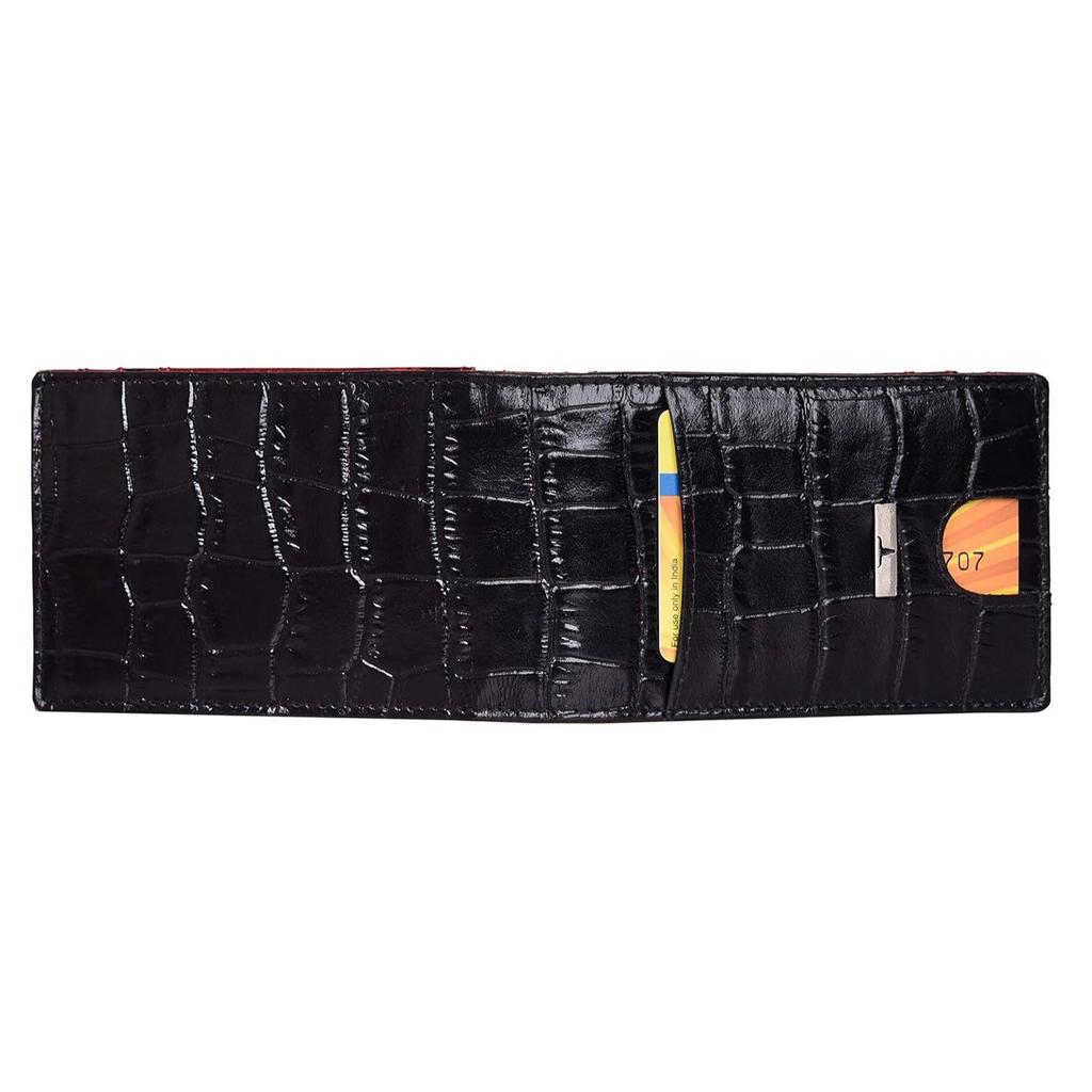 Eddy Printed Black/Dark Red Money Clip Leather Wallet for Men