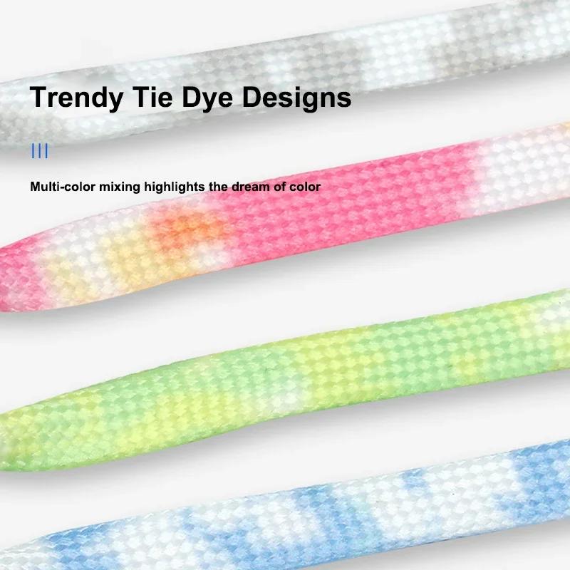 Colorful Tie-dye Flat Shoelaces Fashion AF1/AJ Sports Shoelace Stars Moon Shoelaces for Sneakers Casual Canvas Shoes 0.8CM Width