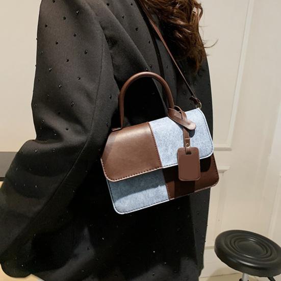 Women PU Leather Shoulder Bag Stylish Crossbody Bag Patchwork Handbag Stylish Top Handle Bag with Detachable & Adjustable Shoulder Strap for Commuting