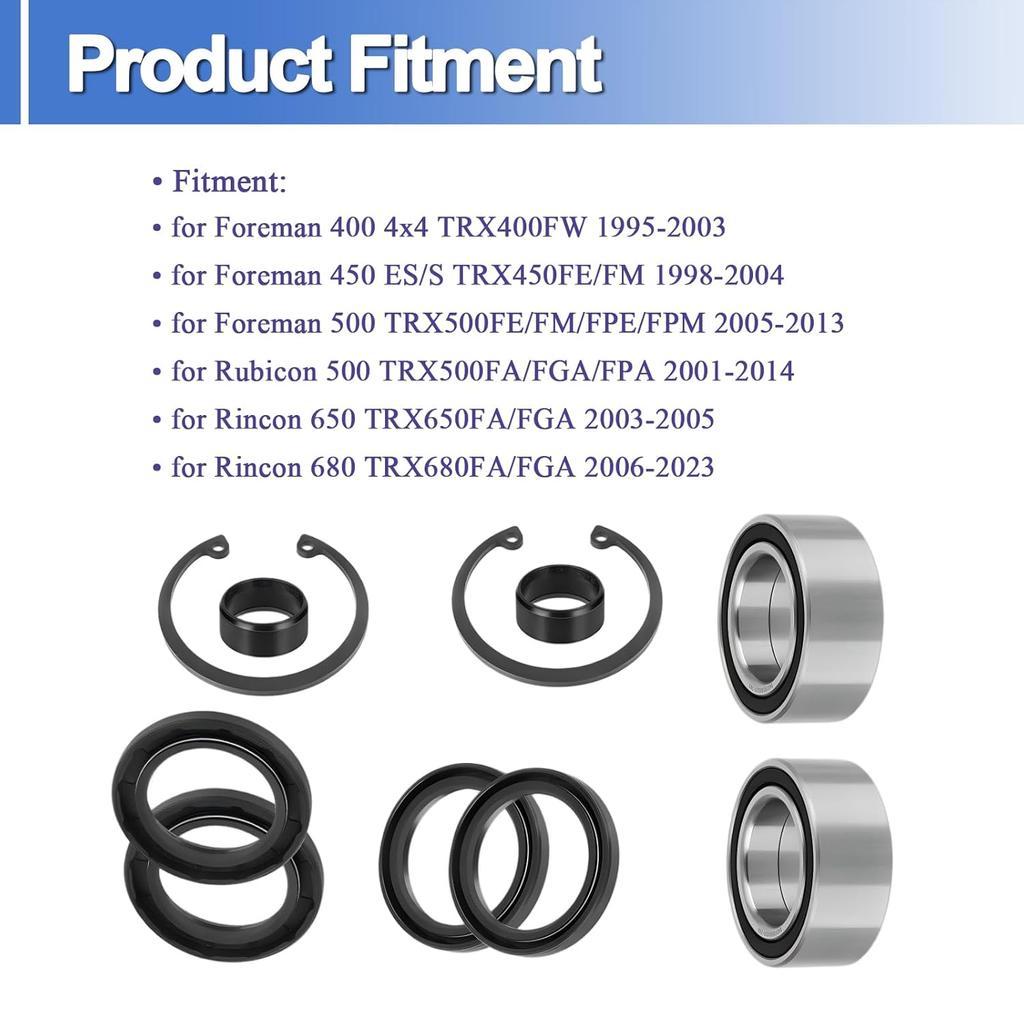 91256-HM7-003 Front Wheel Bearings Seals Kit Fits for ATV Foreman 400 450 500, Rubicon 500 650 680 Replace 91051-HA7-651 91209-HN2-003