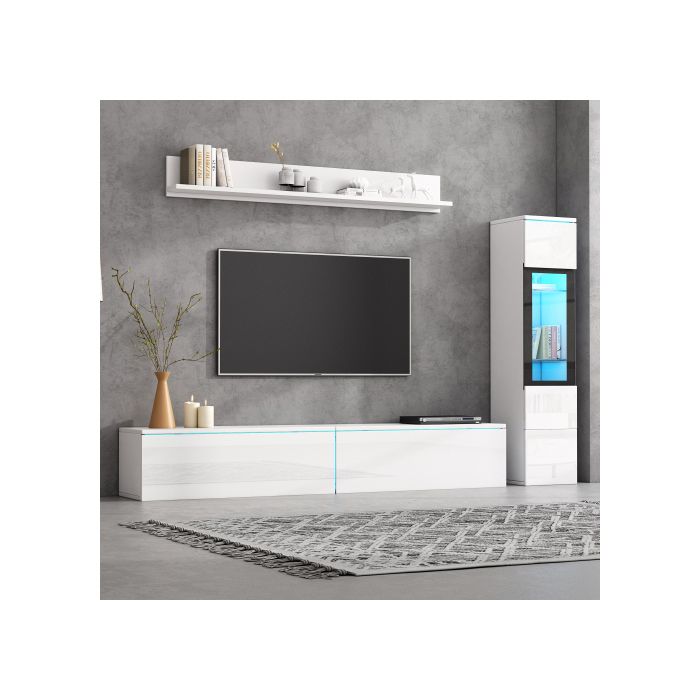 Ensemble Mural - MUVOE - Blanc - 1 X Armoire Murale - 1 X Étagère - 1 X Unité TV