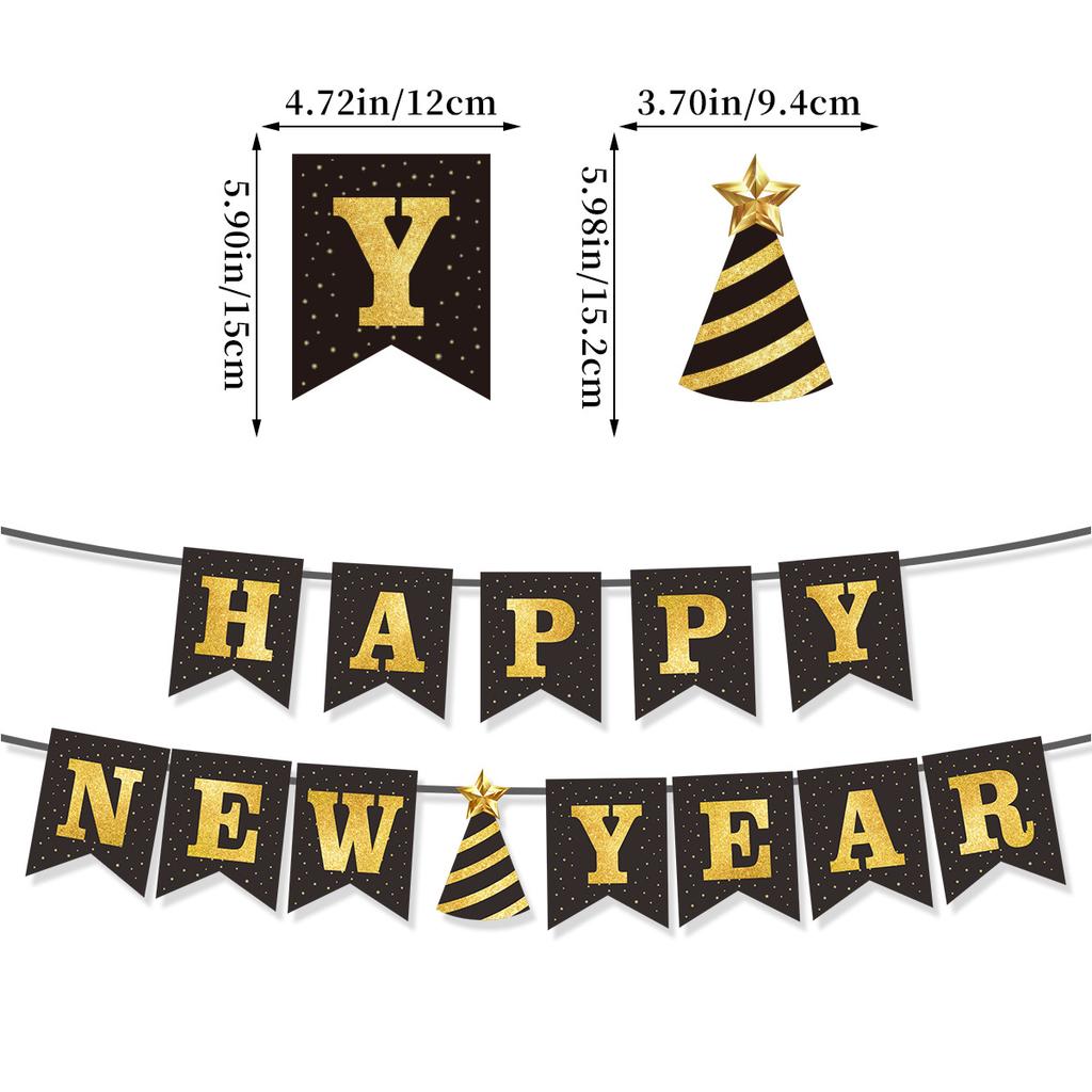 Neujahrs-Themenparty Dekoration Glitzerstern Latte Banner Schwarze Goldene Buchstaben Heißgoldenes Latte Banner