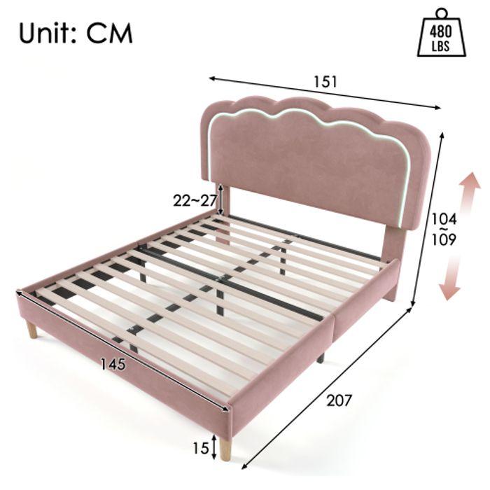 Cadre De Lit LED - MUVOE - 140 X 200 Cm - Tête De Lit Réglable - Velours Rose - Ambiance Chic