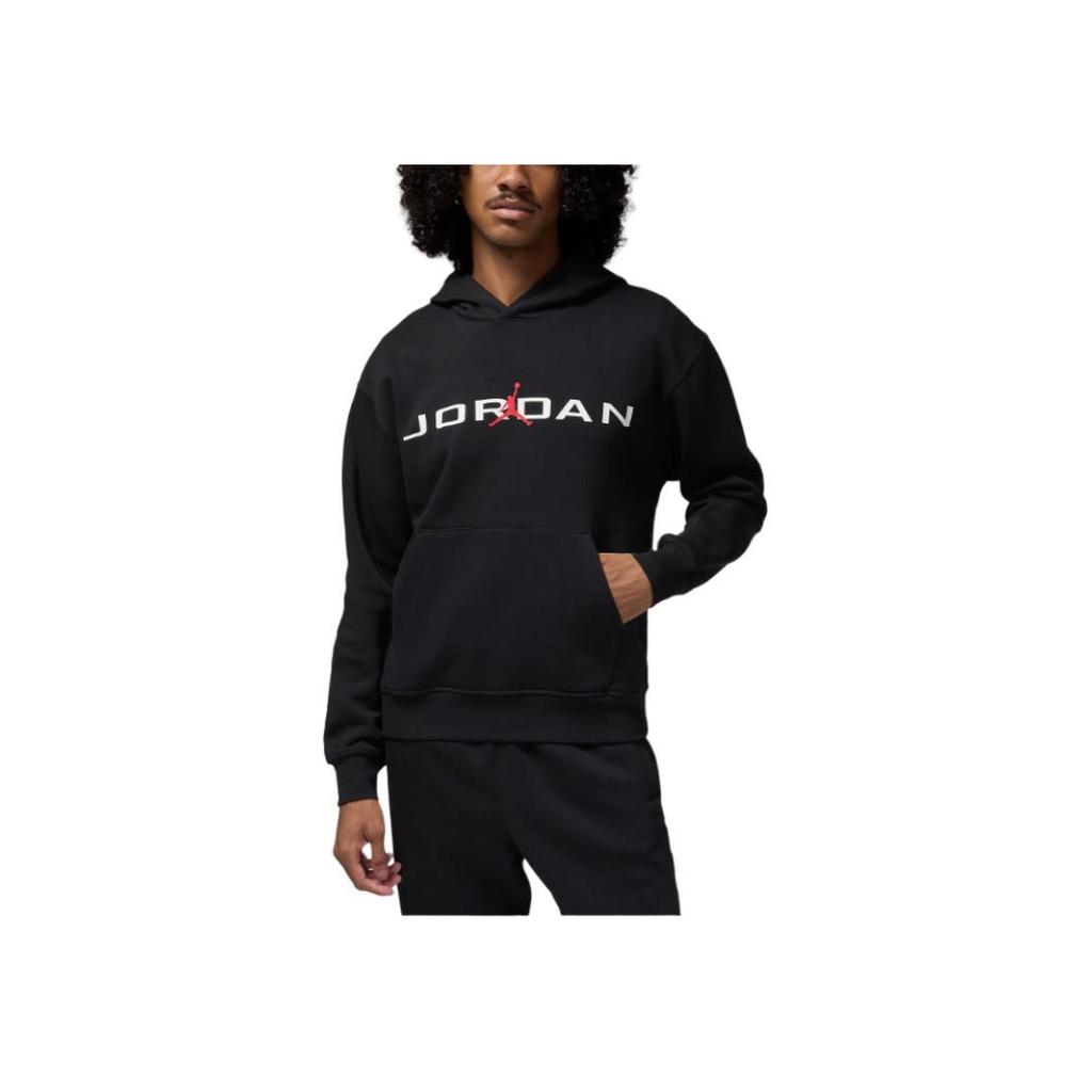 Jordan Essentials Fleece Hoodie Black/Red/White Men Streetwear HQ4643-010
