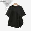 ZANZEA Women Casual Round Neck Short Sleeve Patchwork Irregular Blouse
