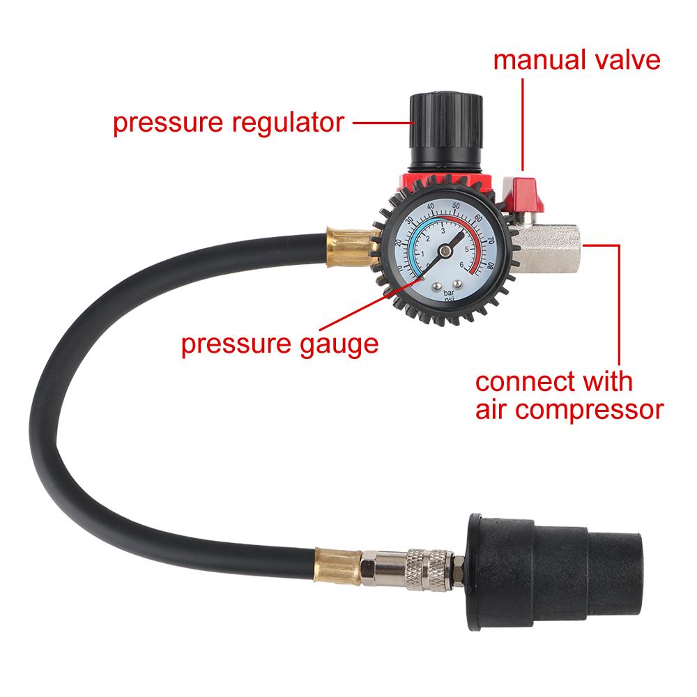 Auto Accessories 9pcs/Set Car Turbocharger System Leak Tester 1-3/8'' 35mm to 3-1/2'' 90mm Adapters 90psi/6bar With Pressure Gauge
