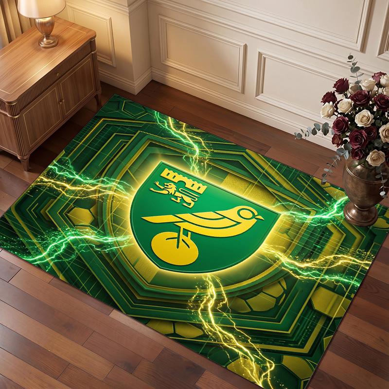 Norwich City Football Print Crystal Velvet Rug, Comfortable Water Absorbent Non Slip Indoor Floor Carpet
